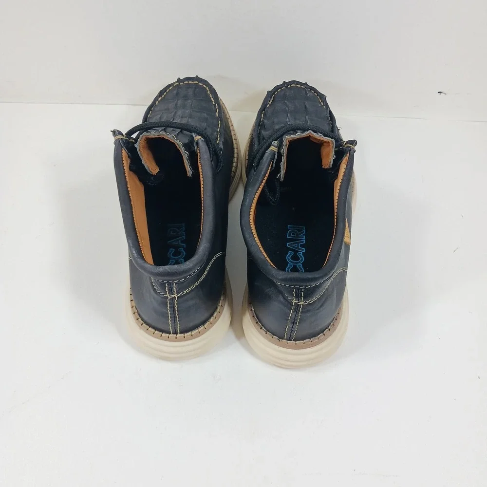 Vaccari Mens Navy Blue Goat Leather Exotic Moc Toe Driving Loafers Size‎ 11